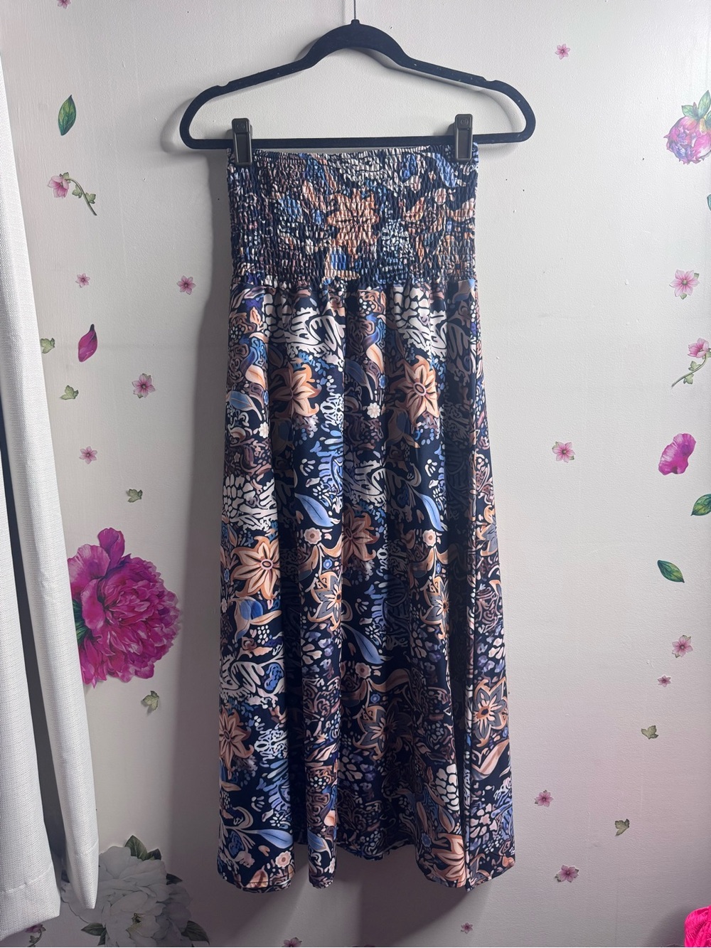 Source Unknown Navy Floral Maxi Skirt with Peach Accents